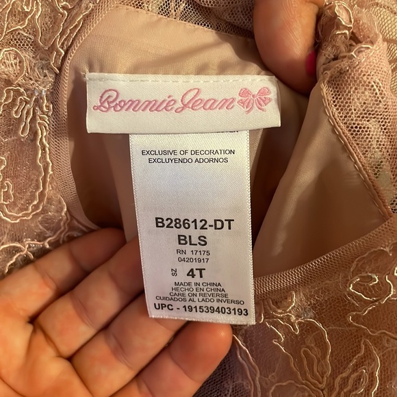 BONNIE JEAN 4T rose gold formal 3/4 sleeve ruffle lace sequin dress - Picture 9 of 10